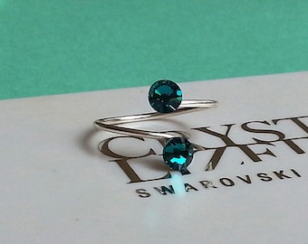 Argento placcato blu zircone Toe anello regolabile realizzato con elementi in cristallo Swarovski da LadyCJewellery
