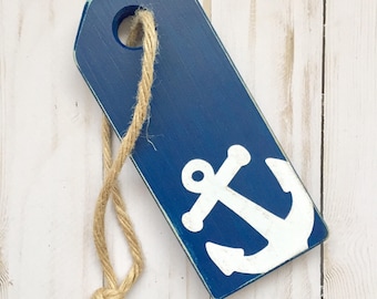 Nautical Home Accents, Nautical Nursery Anchor, Anchor on Rope, Hanging Anchor, Anchor Tag, Small Nautical Gift, Distressed Nautical Decor