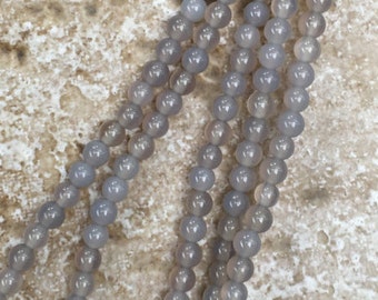 Natural Gemstone Beads - Smooth Round Grey Agate Beads - 4mm round, FULL 16" strand (about 99 beads) - G888