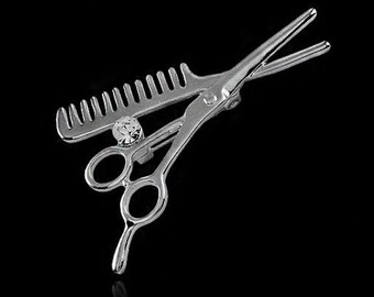 Dull Silver Tone Scissors Comb Brooch Women Jewelry Hot Sale