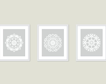 Mandala Art Prints - Medallion Wall Art - Set of 3 - Modern Home Decor - Neutral Colors - Set of 3