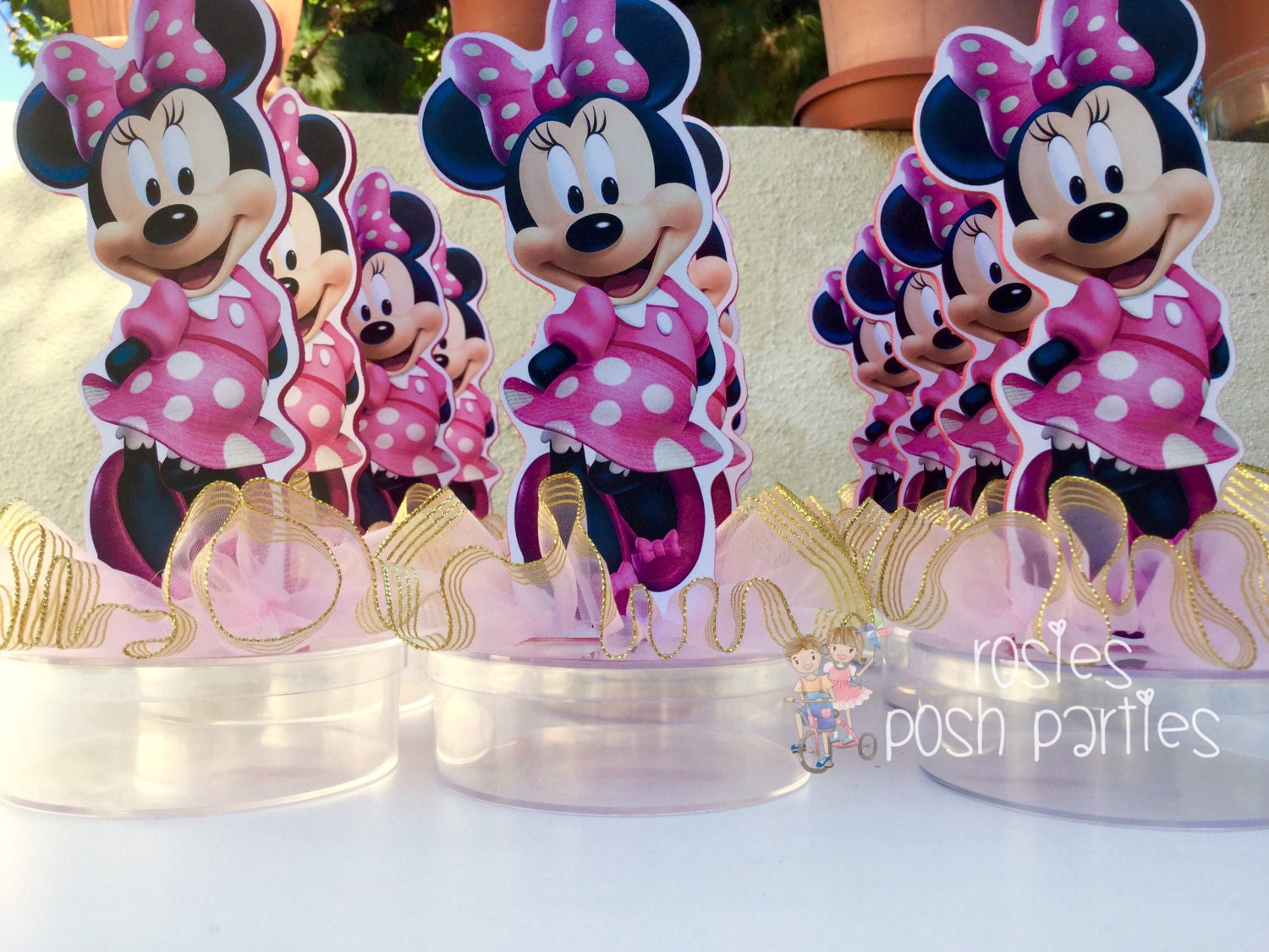 Gold Minnie Mouse candy treat jars for birthday gift birthday