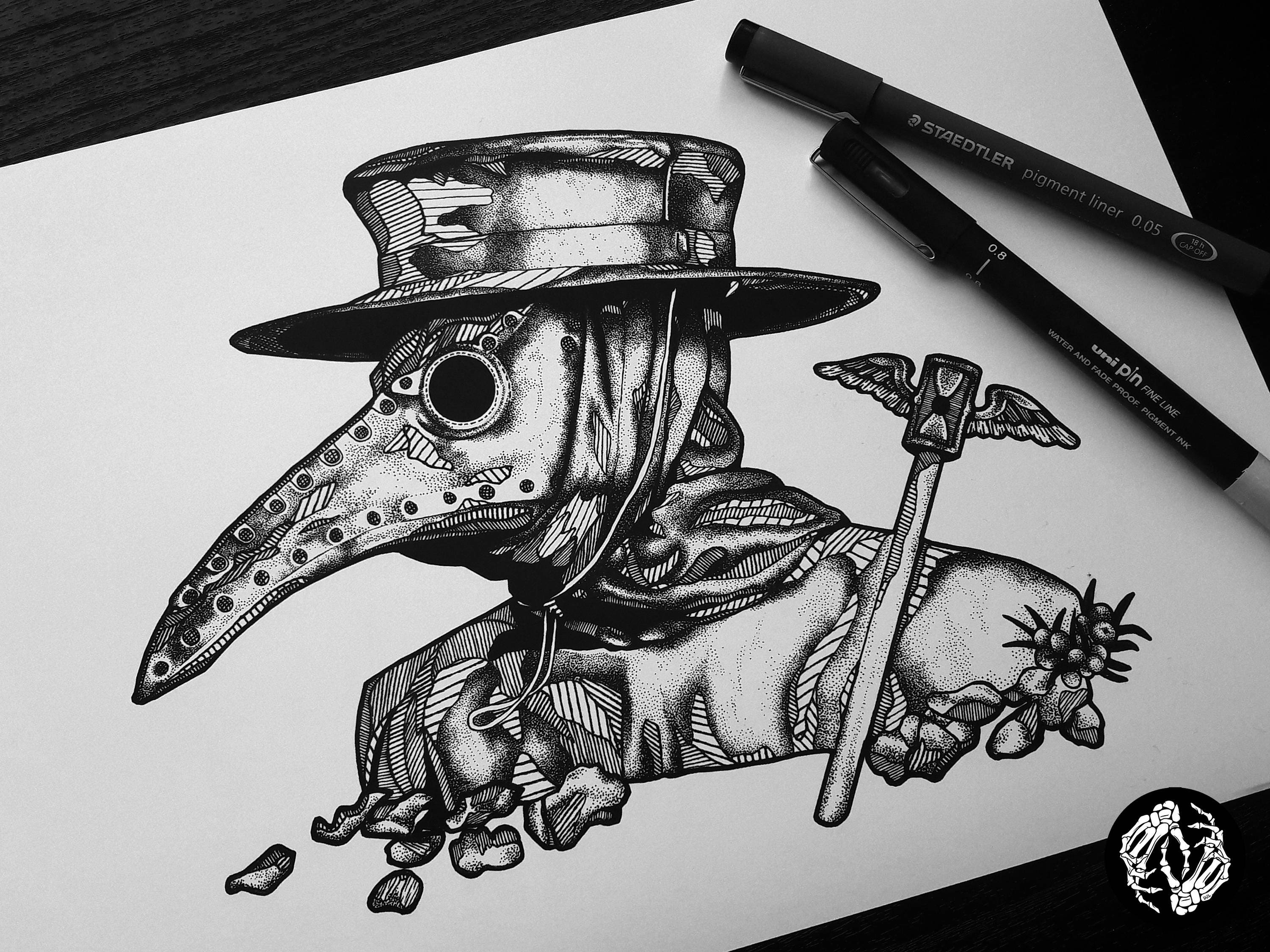 A4/A5 BLACK DEATH Art Print Plague Doctor Mask