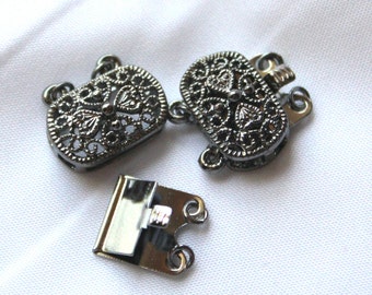 2 strand clasp, Gun Metal Plated brass Clasp, 14 x 9