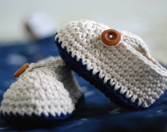 Crochet Baby Girl Mary Jane Shoes in Nautical Style