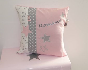Cushion personalized Stardust in pink and grey 40 x 40 cm to order