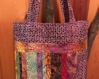 Quilted Batik Tote, Quilted Shopping Bag, Market Tote, Grocery Bag