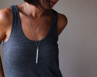 Sterling silver necklace with a simple yet eye-catching pendant of 5 long slender silver stems, perfect alone or layered - "Tassle Necklace"