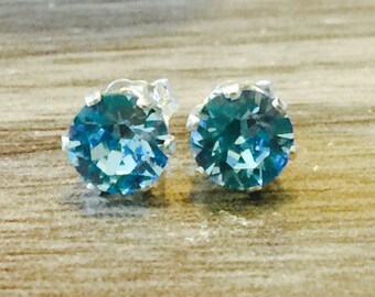 Aquamarine Swarovski Crystal Sterling Silver Earrings