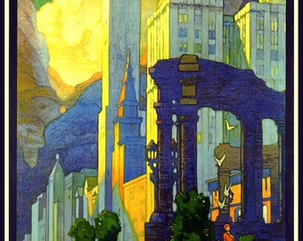 Art Print Chicago New York Central 1930s - Print of old Travel Poster