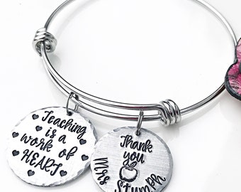 Personalized Teacher Bracelet, End of School Year Gift, Gifts for Teachers, Teacher Charm Bracelet, Teacher Gifts, Teacher Appreciation Gift
