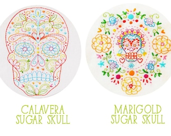 Embroidery Pattern Set: Calavera Skull and Marigold Sugar Skull