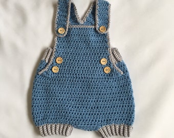 Blue and grey baby overalls