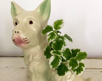 Scotty Planter, Vintage Scotty Planter, Dog Planter, Scotty Dog, Green Scotty Dog, Figural Planter, Vintage Planter, 40's Planter, Scotty
