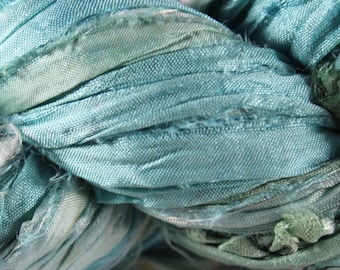 Recycled Sari Silk Ribbon - Pastel Blue Green