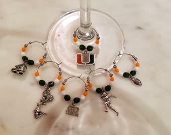 University of Miami Hurricanes Wine Charms W Pouch