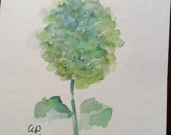 Green Hydrangea Watercolor Card / Hand Painted Watercolor Card