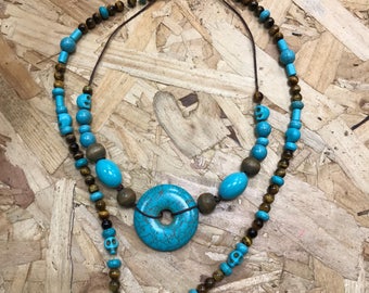 Turquoise donut pendant necklace