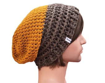 Slouchy Beanie Pumplin Orange and Oatmeal Brown Slouch Beanie