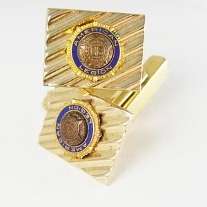 American Legion Swank Cufflinks Vintage Small Blue Enamel fraternal mens gold gift