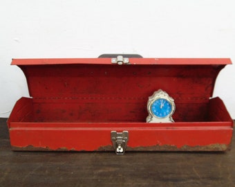 Vintage Rusty Red Metal Tool Box, Rustic Storage, Industrial Organization, Studio Supplies, Metal Box