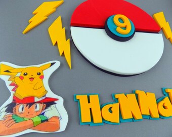 Handmade Pokemon cake edible toppers sugar paste personalised decoration,shipping from UK