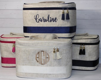 Monogrammed Train Case - Personalized Toiletry Bag - Makeup - Cosmetic Bag - Bridesmaid Gift - Travel Case - Graduation Gift