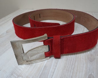 Red leather belt | Etsy