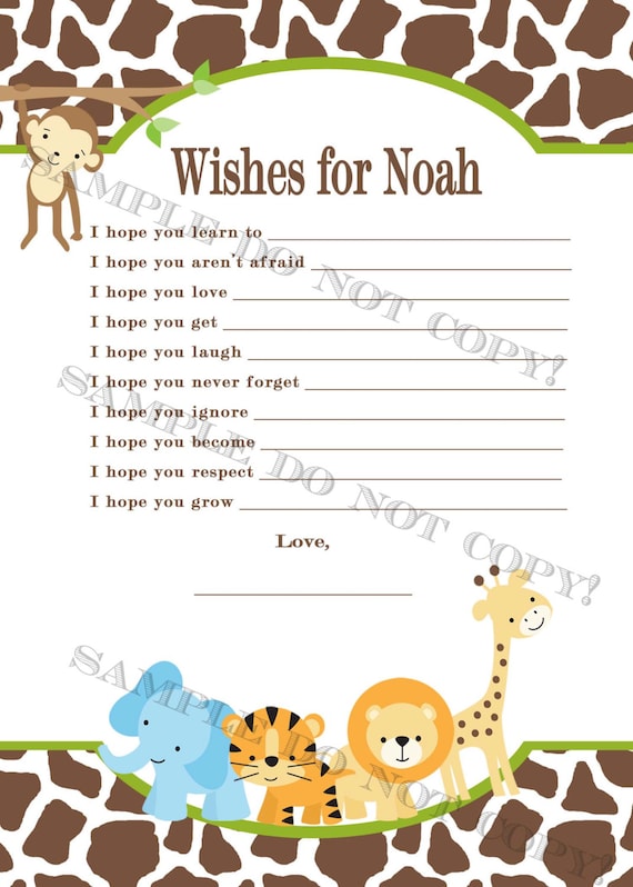 PERSONALIZED Safari Baby Shower Game Wishes For Baby