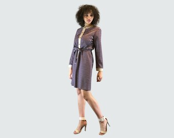 1970s Vintage Stripe Dress • 70s Dress • Vintage Dress • Retro 70s Dress • Vintage 70s Dress • Boho Vintage Dress • 1970s Gold Button Dress