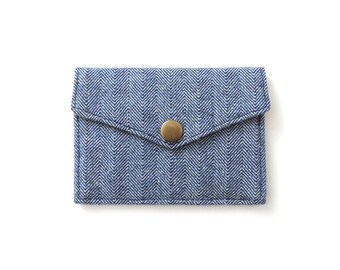 Card Wallet Minimalist Snap Wallet Blue Herringbone