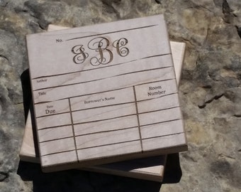 Personalized Gift For Librarian, Library Date Due Card Engraved Wood Coasters, Birthday Gift