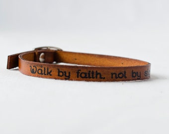 Walk by Faith, Not by Sight - Skinny Leather Wrap Bracelet