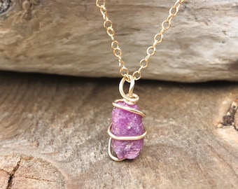 July Birthstone - Raw Ruby Jewelry - Rough Ruby Jewelry - Raw Ruby Pendant - Ruby Necklace - Tiny Ruby Necklace - Raw Stone Necklace