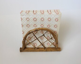 Vintage Woven Bamboo Wood Napkin Holder Boho Beach