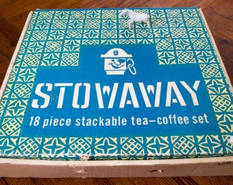 Vintage Stowaway 18 piece stackable tea-coffee set, still in original box
