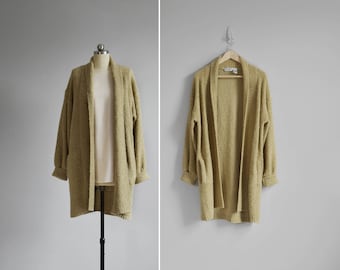 golden boucle cardigan jacket / vintage oversized slouchy sweater / womens L