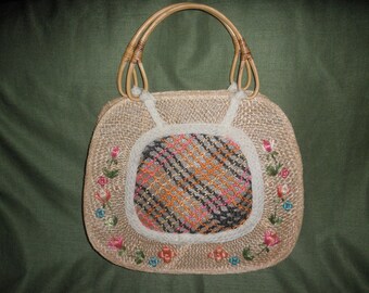 Vtg Straw Tropical Woven Tote Bag