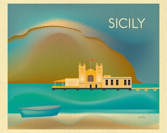 Sicily Italy Art, Sicily Italy print, Sicily poster, Sicily travel art, Italian wall art, Palermo Art, Mondello Beach Art print - E8-O-SIC
