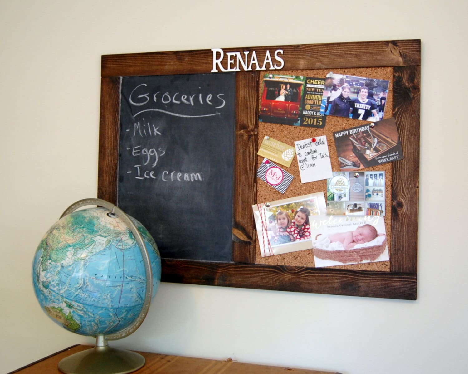 Rustic Personalized Chalk And Cork Bulletin Board Large