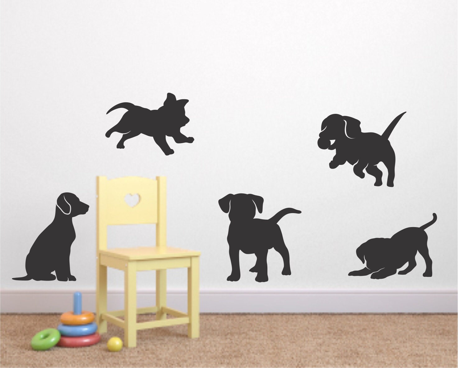 Puppy Vinyl Wall Decal Set of 5 Puppy Decal Nursery Vinyl