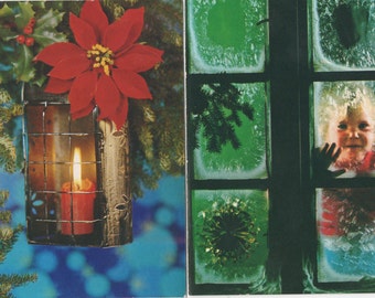 2 Unused Christmas Cards, c1980, good shape, Children, Candle
