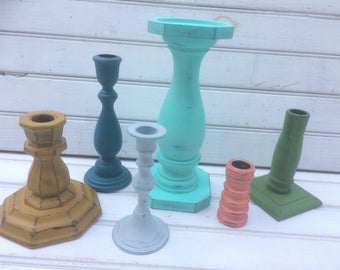candlesticks, painted candlesticks, BoHo candlesticks, table decor, home decor, cottage chic, candlestick set, CB61