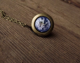 Earth Locket Necklace, Earth Necklace, Earth Pendant, Solar System Necklace, Glob World Necklace, Planet Necklace, Space Necklace, For her