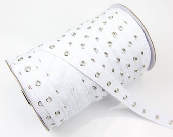 2 pieces 34 inches each White Grommet Tape with Nickel Eyelet Cotton Twill Tape on Trim