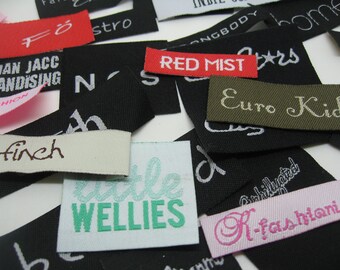 50 only text woven labels, custom woven labels, sewn on labels