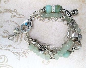 Three stranded stacked gemstone bracelet
