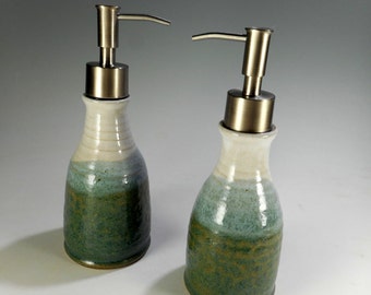 Pottery soap and lotion dispenser set, ceramic lotion pump, stoneware dish soap pump, stainless pumper, ceramic hand soap dispenser