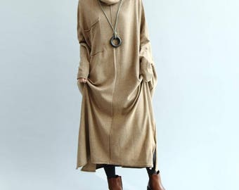 oversize Loose Maxi Dress/ khaki loose fitting dress/ Red wine loose fitting dress/ Long sweater dress