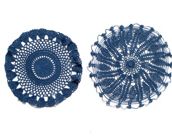 2 Denim blue hand dyed Crochet Vintage Doily
